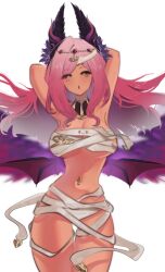 1girl armpits bad_source breasts demon_horns demon_wings gradient_hair horns jewelry long_hair multicolored_hair shylia solo trickywi virtual_youtuber wide_hips wings