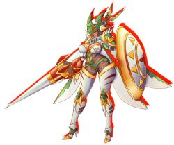 Rule 34 | 1girl, armor, digimon, digimon (creature), digital hazard, dukemon, female focus, fusion, highres, lance, oridigi, original, polearm, shield, solo, stingmon, weapon