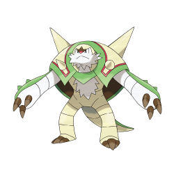:&lt; artist_request chesnaught claws closed_mouth full_body gen_6_pokemon nintendo official_art pokemon pokemon_(creature) pokemon_focus pokemon_xy simple_background solo spikes standing third-party_source white_background