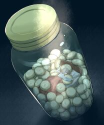 Rule 34 | 1girl, absurdres, avogado6, bed frame, black background, blanket, bottle, closed eyes, drugs, glass, grey hair, highres, holding, holding pill, holding pillow, horizontal spotlight, lying, on side, original, pill, pillow, sleeping, solo, striped clothes, sunlight, under covers