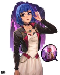 Rule 34 | 1boy, 1girl, absurdres, arcane: league of legends, blue eyes, blue hair, coat, dark-skinned male, dark skin, dress, ekko (league of legends), fingernails, highres, jewelry, jinx (league of legends), league of legends, lego, lips, meme, powder (alternate timeline) (arcane), sharp fingernails, short hair, sleak, smile, speech bubble, surprised, the lego batman movie, the lego movie, white hair