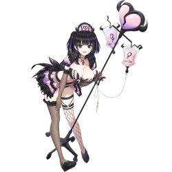 Rule 34 | 1girl, asymmetrical legwear, black gloves, black hair, black thighhighs, black trim, bra, breasts, cleavage, dolphin wave, earrings, elbow gloves, feather earrings, feathers, fishnet thighhighs, fishnets, frilled skirt, frills, game cg, gloves, hanihara haru, hat, highres, intravenous drip, iv stand, jewelry, large breasts, leaning forward, long hair, looking at viewer, mismatched legwear, mismatched thighhighs, multicolored hair, navel, non-web source, nurse, nurse cap, o-ring, o-ring thigh strap, official art, ootomo takuji, open mouth, pink bra, pink skirt, puffy short sleeves, puffy sleeves, purple eyes, purple hair, purple streaks, short sleeves, skirt, smile, solo, streaked hair, thigh strap, thighhighs, transparent background, two side up, underwear