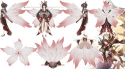 animal_ears brown_hair fox_ears fox_girl fox_tail fugue_(honkai:_star_rail) green_eyes hair_ornament hand_fan high_heels honkai:_star_rail honkai_(series) multiple_tails red_nails reference_sheet tail tingyun_(honkai:_star_rail)