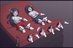 Rule 34 | barefoot, bdsm, bondage, bound, bound toes, character request, copyright request, disembodied hand, feathers, highres, soles, tickle torture, tickling, tickling feet, tickling stomach, wtfeather