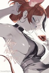 1girl animal_ears armpits bare_shoulders breasts cup dress drinking_glass hakos_baelz hololive hololive_english mouse_ears mouse_girl mouse_tail seductive_gaze sideboob sleeveless sleeveless_dress solo sunset_skyline tail virtual_youtuber wine_glass