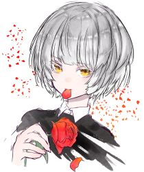 act-age angel angelic bad_tag calm clean highres momoshiro_chiyoko non-web_source pale_color short_hair simple_background smile solo white_hair yellow_eyes