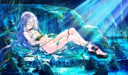 1girl blush closed_eyes feet female_focus game_cg hayakawa_harui highres light_purple_hair long_hair nipples shoujo_shin&#039;iki_shoujo_tengoku solo takagi_sana