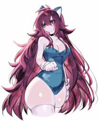 1girl animal_ears blue_eyes blue_leotard breasts cleavage closed_mouth cosplay friday_night_funkin&#039; girlfriend_(friday_night_funkin&#039;) gloves large_breasts leotard long_hair messy_hair solo sonic_(series) sonic_the_hedgehog sonic_the_hedgehog_(cosplay) thighhighs usa37107692 very_long_hair white_gloves white_thighhighs