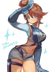 Rule 34 | blue eyes, breasts, large breasts, narita imomushi, nintendo, pokemon, pokemon bw, pouch, red hair, skyla (pokemon), solo, thigh pouch