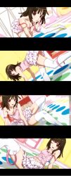 Rule 34 | 1girl, absurdres, anime screenshot, ass, bakemonogatari, bare shoulders, blush, breasts, brown eyes, brown hair, camisole, cleavage, collarbone, dot nose, female focus, flat chest, hairband, highres, kneehighs, legs, looking at viewer, looking to the side, midriff, miniskirt, monogatari (series), navel, nisemonogatari, one eye closed, open mouth, pink camisole, pink hairband, pink skirt, pleated skirt, sengoku nadeko, short hair, sitting, skirt, sleeveless, small breasts, socks, solo, solo focus, stitched, stomach, thighhighs, thighs, third-party edit, twister (game), white thighhighs, zettai ryouiki