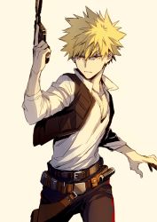 1boy bakugou_katsuki belt blaster_(star_wars) blonde_hair boku_no_hero_academia cosplay crossover han_solo_(cosplay) hegi male_focus star_wars tagme weapon