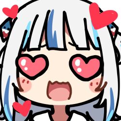 1girl artist_request bad_link blue_hair blunt_bangs blush_stickers chibi furrowed_brow gawr_gura gawr_gura_(1st_costume) hair_ornament heart heart-shaped_eyes hololive hololive_english looking_at_viewer multicolored_hair official_art portrait shark_hair_ornament solo straight-on streaked_hair transparent_background two_side_up virtual_youtuber white_hair