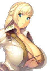 10s 1girl alternate_breast_size bikini bikini_top_only blonde_hair blue_eyes breasts center_opening cleavage cross-laced_clothes cross-laced_top female_focus final_fantasy final_fantasy_xiv fingerless_gloves gigantic_breasts gloves hand_on_own_hip highres hip_focus hyur long_hair red_bikini simple_background solo square_enix swimsuit warrior_of_light_(ff14) white_background yn_red