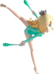 1girl 3d arms_up barefoot bent_over blonde_hair blue_eyes blue_gemstone blue_leotard breasts brooch closed_mouth crown dancing earrings expressionless feet female_focus full_body gem grey_crown hair_flaps hair_over_one_eye highres holding_juggling_club jewelry juggling_club kneepits leaning_forward leg_up legs leotard long_hair long_sleeves looking_to_the_side mario_&amp;_sonic_(series) mario_&amp;_sonic_at_the_rio_2016_olympic_games mario_(series) mini_crown nintendo official_art one_eye_covered outstretched_arms red_gemstone rosalina rosalina_(gymnastics) simple_background sleeved_leotard small_breasts solo split spread_legs standing standing_on_one_leg standing_split star_(symbol) star_earrings thighs third-party_source tiptoes white_background
