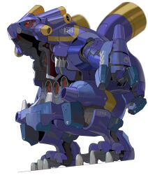 absurdres commentary_request creatures_(company) exhaust_pipe exploud game_freak gen_3_pokemon highres machinery mechanization nintendo no_humans non-humanoid_robot open_mouth pokemon pokemon_(creature) red_eyes robot robot_animal science_fiction simple_background solo standing white_background yunimaru