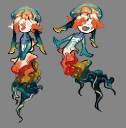 1other concept_art el_padaa_(the_trashiest_pada) highres jellyfish legless open_mouth original own_hands_together personification ribs see-through_clothes sharp_teeth sketch spine swimming teeth tentacles transparent very_long_ears white_eyes