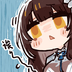 1girl :&lt; blush_stickers breasts brown_hair chibi chibi_only chinese_commentary chinese_text cui_pi_zha_xia_qiu daiyan_(neural_cloud) girls&#039;_frontline girls&#039;_frontline_neural_cloud hairband large_breasts mole mole_under_eye official_art second-party_source solo type_95_(girls&#039;_frontline) yellow_eyes