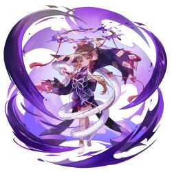 1girl absurdres alternate_costume barefoot blonde_hair halo highres holding_halo japanese_clothes kimono looking_at_viewer moriya_suwako official_art purple_kimono snake solo tachi-e tagme touhou touhou_gensou_eclipse u_u_zan white_background white_snake