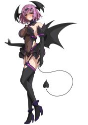 Rule 34 | 1girl, absurdres, aoi tabane, black gloves, black wings, blush, braid, breasts, commission, corruption, cosplay, covered navel, dark persona, date a live, demon girl, demon tail, demon wings, elbow gloves, full body, garter straps, gloves, head wings, high heels, highres, kouyoku senki exs-tia, large breasts, leotard, liberator (exs-tia), liberator yuri (exs-tia), liberator yuri (exs-tia) (cosplay), looking at viewer, medium hair, pink hair, pixiv commission, pubic tattoo, purple hair, red eyes, short hair, simple background, solo, sonogami rinne, tail, tattoo, thighhighs, transparent background, wings