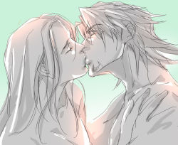 Rule 34 | 10s, 1boy, 1girl, bad id, bad pixiv id, breasts, couple, deadchicken584, facial hair, hetero, husband and wife, kaburagi t. kotetsu, kaburagi tomoe, kiss, long hair, medium breasts, nipples, nude, stubble, tiger &amp; bunny