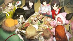 2boys 6+girls :o akiha_rumiho amane_suzuha amane_suzuha_(beta) animal_hands animal_hood aqua_eyes beret black_hair black_jacket blue_eyes blue_pants blue_skirt blunt_bangs boots bow braid breasts brown_eyes brown_hair brown_jacket cat_hood cat_paws cat_tail child clothing_request collar collarbone collared_shirt dress eating fat fat_man fingerless_gloves flat_chest food from_above from_behind future_gadget_lab game_cg gloves green_collar green_dress green_eyes green_hair green_shirt green_trim grey_dress hair_ornament hair_rings happy hashida_itaru hat high-waist_skirt high_collar highres hiyajou_maho holding holding_plate hood hoodie huke indoors jacket jacket_over_dress kotatsu kurushima_kaede large_breasts leather leather_jacket long_hair long_sidelocks long_sleeves looking_to_the_side lotus_root lotus_root_slice mayqueen_maid_uniform medium_breasts medium_hair messy_hair midriff multiple_boys multiple_girls nakase_katsumi nape non-web_source off-shoulder_shirt off_shoulder official_art open_mouth pants pink_bow pink_hair pink_stripes plate red_hair red_sleeves red_suspenders sash shiina_kagari shiina_mayuri shirt short_hair short_twintails shrimp shrimp_tempura sidelocks skirt sleeves_rolled_up smile steins;gate steins;gate_0 surprised sushi suspenders sweater table tail tareme teeth tempura tennouji_nae thick_eyebrows tomboy turtleneck twin_braids twintails upper_teeth_only urushibara_ruka very_long_hair waist_bow waist_sash white_boots white_shirt white_sweater wide_sleeves winter_clothes wooden_floor yellow_eyes yellow_hat