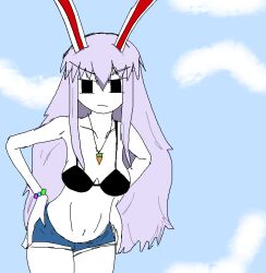 1girl animal_ears black_eyes bracelet carrot_necklace jewelry necklace rabbit_ears reisen_udongein_inaba septemko short_shorts shorts tagme touhou