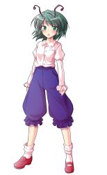 Rule 34 | 1girl, alphes (style), antennae, blue shorts, blush, buttons, collared shirt, commentary request, crying, crying with eyes open, dairi, frilled sleeves, frills, full body, green eyes, green hair, highres, large variant set, loafers, long sleeves, looking at viewer, no cape, open mouth, parody, red shoes, shirt, shirt tucked in, shoes, short hair, shorts, socks, solo, standing, style parody, tachi-e, tears, touhou, transparent background, variant set, white socks, wriggle nightbug