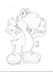graphite_(medium) greyscale highres mariovariable3410 monochrome standing traditional_media yoshi yoshi_egg