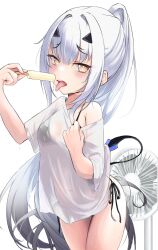 1girl bikini blush breasts fate/grand_order fate_(series) forked_eyebrows highres long_hair looking_at_viewer melusine_(fate) open_mouth sidelocks small_breasts solo swimsuit tutuuraura88 white_hair yellow_eyes
