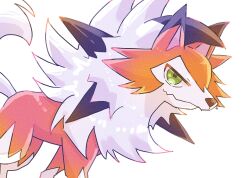 closed_mouth gen_7_pokemon green_eyes hibani123 highres jitome looking_at_viewer lycanroc lycanroc_(midday) nintendo no_humans pokemon pokemon_(creature) pokemon_focus profile simple_background smile white_background