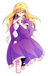 1girl alphes_(style) bare_arms blonde_hair bow commentary_request dairi defeat dress frilled_dress frills full_body hair_between_eyes hat hat_bow holding holding_unworn_clothes holding_unworn_hat kirisame_marisa kirisame_marisa_(pc-98) large_variant_set long_hair parody purple_dress purple_hat short_sleeves socks solo standing style_parody tachi-e torn_clothes touhou touhou_(pc-98) transparent_background unworn_hat unworn_headwear variant_set white_socks witch_hat yellow_eyes