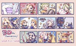 3girls 6+boys aircraft airship anniversary armor beard black_hair black_jacket blonde_hair blue_eyes blue_shirt bone book brothers brown_eyes cape card celes_chere chibi chocobo closed_eyes colored_skin creature cyan_garamonde dated dog double_v dual_wielding edgar_roni_figaro facial_hair fang fangs fangs_out final_fantasy final_fantasy_vi gau gogo green_hair grey_hair hair_ornament hair_over_eyes hair_ribbon hat headscarf heart highres holding holding_bone holding_book holding_card holding_jewelry holding_map holding_ring holding_sword holding_weapon horns interceptor_(ff6) jacket jewelry locke_cole low_ponytail map moogle multi-tied_hair multiple_boys multiple_girls mustache one_eye_closed open_mouth pan_ff6 parted_bangs pink_hat pink_ribbon ponytail purple_skin red_sleeves relm_arrowny ribbon ring sabin_rene_figaro scar scar_across_eye scar_on_face setzer_gabbiani shadow_(ff6) shirt siblings sidelocks single_horn smile sparkle strago_magus sword tina_branford twins umaro v wavy_hair weapon white_hair yellow_cape yeti_(creature)