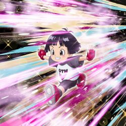 Rule 34 | 1girl, black eyes, black hair, blush, dragon ball, dragon ball legends, dragon ball super, dragon ball super super hero, happy, official art, pan (dragon ball), running, smile, solo