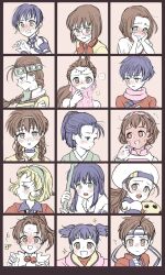 6+girls @_@ annallee_(suikoden) apple_(suikoden) ayda_(suikoden) black_hair blonde_hair blush brown_eyes brown_hair closed_mouth earrings eilie_(suikoden) full-face_blush gensou_suikoden gensou_suikoden_ii glasses gloves hairband highres jewelry karen_(suikoden) kasumi_(suikoden) long_hair looking_at_viewer meg_(suikoden) millie_(suikoden) multiple_girls nanami_(suikoden) nina_(suikoden) open_mouth short_hair simple_background smile star-shaped_pupils star_(symbol) symbol-shaped_pupils tengaar_(suikoden) tomo_(suikoden) viki_(suikoden) wakaba_(suikoden) yomogiokusuri yuzu_(suikoden)