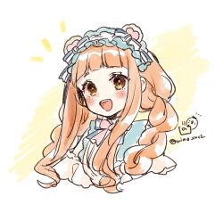 Rule 34 | 1girl, :d, blush, bow, braid, brown eyes, brown hair, cropped torso, frilled hairband, frills, hair over shoulder, hairband, ichihara nina, idolmaster, idolmaster cinderella girls, idolmaster cinderella girls starlight stage, long hair, looking at viewer, low twintails, open mouth, pink bow, rino cnc, smile, solo, striped bow, twin braids, twintails, twitter username, upper body, white hairband