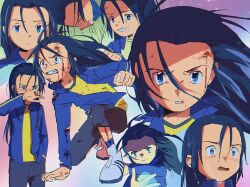 Rule 34 | 1boy, blue eyes, blue hair, blue jacket, digimon, digimon frontier, jacket, kato (digiyuzu), long hair, minamoto kouji, multiple views, shirt, tears, yellow shirt