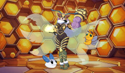 Rule 34 | antennae, armor, breasts, bug, cape, digimon, digimon (creature), highres, imposter dude, long hair, mask, pupumon, puroromon, purple hair, queenbeemon, transparent wings, very long hair, wings