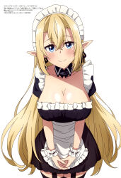 Rule 34 | 1girl, absurdres, aria (beheneko), blonde hair, breasts, cleavage, elf, highres, large breasts, maid, megami magazine, pointy ears, s-rank monster no &quot;behemoth&quot; dakedo neko to machigawarete elf musume no pet toshite kurashitemasu
