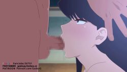 1boy 1girl animated animated_gif black_hair censored deepthroat felipe_godoy fellatio from_side half-closed_eyes hand_on_another&#039;s_head hetero irrumatio komi-san_wa_komyushou_desu komi_shouko long_hair mosaic_censoring nude oral penis portrait profile solo_focus testicles throat_bulge