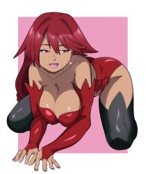 1girl ass breasts cleavage cosplay dark-skinned_female dark_skin digimon earrings female_focus fujieda_yoshino highres jewelry large_breasts nail_polish pink_eyes pink_hair rosemon rosemon_(cosplay) solo