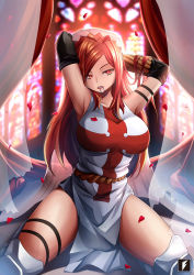 1girl breasts en&#039;en_no_shouboutai female_focus highres large_breasts lisa_isaribi long_hair red_hair solo thigh_strap thighhighs thighs veil white_thighhighs