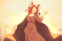 Rule 34 | 1girl, alternate costume, animal ears, black hair, closed eyes, commentary, dress, english commentary, english text, feet out of frame, hair between eyes, hakos baelz, highres, hololive, hololive english, jdon in my soul (meme), kukie-nyan, long hair, meme, mouse ears, mouse girl, multicolored hair, open mouth, red hair, sharp teeth, smile, solo, standing, streaked hair, teeth, twintails, virtual youtuber, white hair
