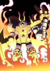 Rule 34 | digimon, fire, gokumon, horns, red eyes, scythe, skull, solo, yellow eyes