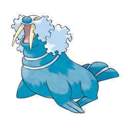 animal_focus full_body gen_3_pokemon nintendo no_humans nostrils official_art open_mouth pokemon pokemon_(creature) pokemon_focus pokemon_rse simple_background solo sugimori_ken third-party_source tusks walrein white_background yellow_eyes