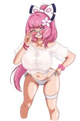 1girl absurdres bikini hal_san highres klara_(pokemon) nintendo pink_hair pokemon pokemon_swsh ponytail see-through_clothes swimsuit