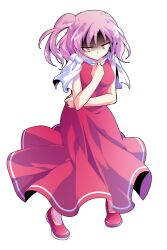 Rule 34 | 1girl, closed mouth, commentary request, dairi, dress, full body, hand up, large variant set, one side up, pink eyes, purple hair, red dress, red shoes, sara (touhou), shaded face, shoes, short hair, sleeveless, sleeveless dress, solo, standing, touhou, touhou (pc-98), transparent background, v-shaped eyebrows, variant set