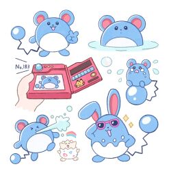 animal_ears azumarill azurill blue_fur bubble crying crying_with_eyes_open evolutionary_line gen_1_pokemon gen_2_pokemon gen_3_pokemon happy ilovekongguksu in_water looking_at_viewer marill mouse_ears nintendo pikachu pink-framed_eyewear pokedex pokedex_number pokemon pokemon_(creature) rabbit_ears rainbow sad sparkle sunglasses tail teardrop tears togepi v water water_gun white_background