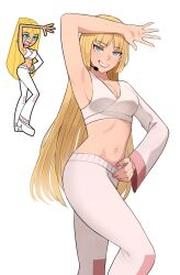 Rule 34 | aqua eyes, armpits, blonde hair, britney britney (the fairly oddparents), crop top, highres, jourd4n, long hair, midriff, navel, pants, red lips, single sleeve, smile, the fairly oddparents, white pants