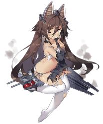 1girl amatsukaze_(warship_girls_r) animal_ears camisole fake_animal_ears female_focus full_body hair_between_eyes long_hair looking_at_viewer official_art one_eye_closed panties saru side-tie_panties sitting solo thighhighs torn_clothes torn_thighhighs transparent_background twintails underwear very_long_hair warship_girls_r white_panties white_thighhighs yellow_eyes