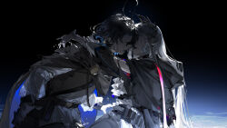 1boy 1girl absurdres arknights cloak dongsheng dress face-to-face head_wings highres hood hooded_cloak irene_(arknights) long_hair lumen_(arknights) white_dress white_hair wings